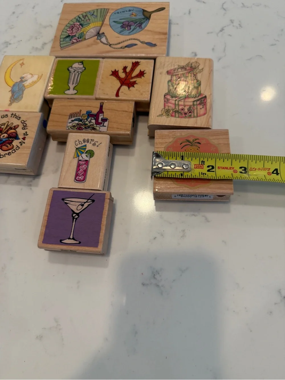 Vintage Wood Mounted Rubber Stamp Lot of 10 Food Drink Floral Craft Stamps